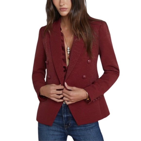 New L'agence Syrah Burgundy Red Kenzie Double-Breasted Blazer Jacket Size 12